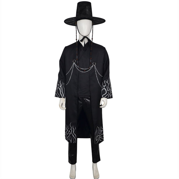 Costume da fantasma mietitore stile coreano per bambini, con cappello nero, per travestimenti.