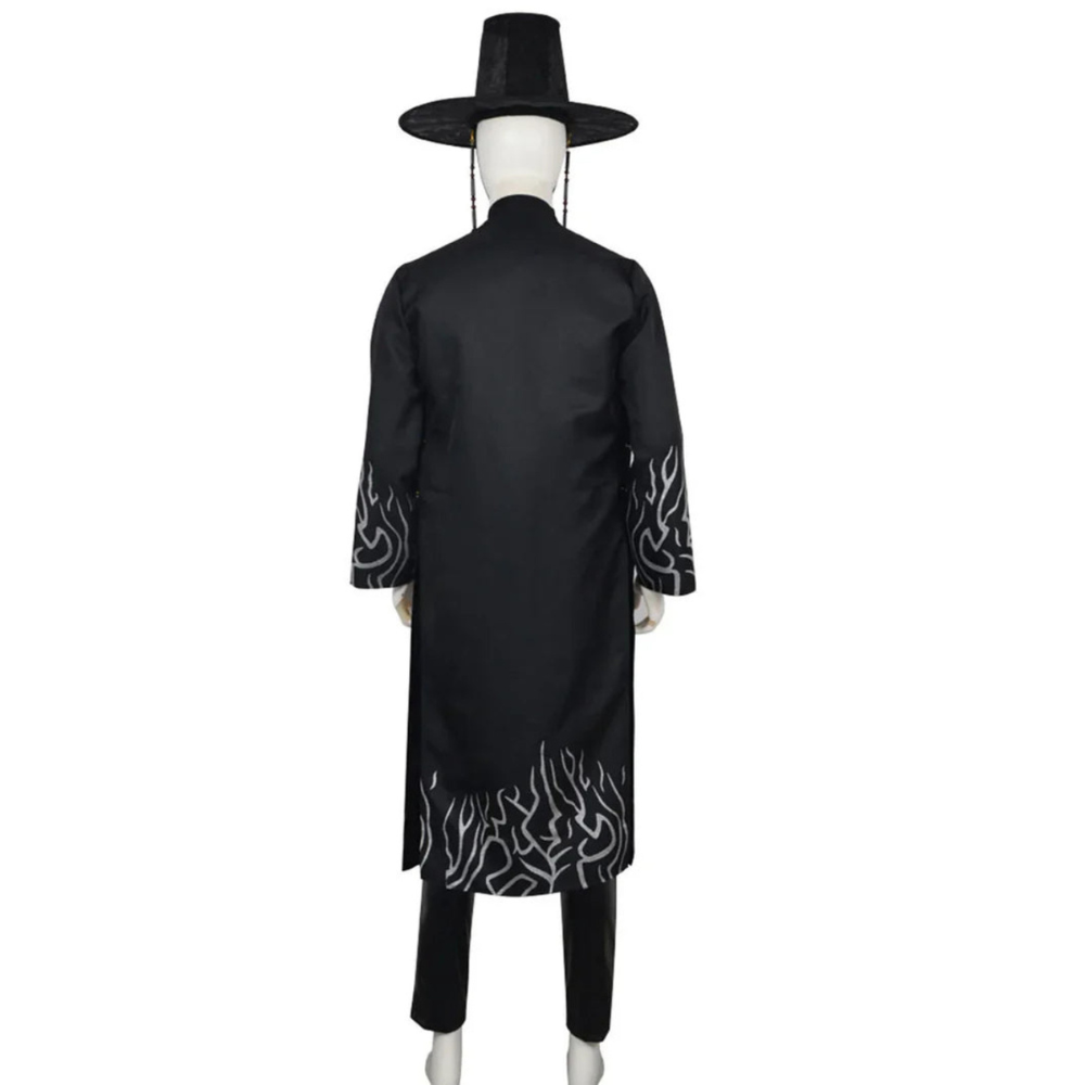 Mietitore coreano bambino, costume Halloween completo con cappello gat, per un look spaventoso.