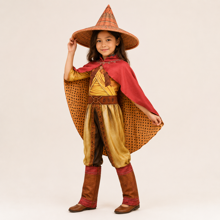 Costume bambina Principessa Guerriera Raya per Halloween, gioco ruolo e feste a tema avventura.