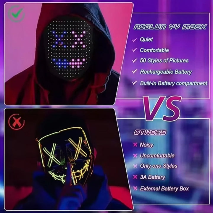 Accessorio costume unisex: maschera LED per Halloween, feste a tema e cosplay, crea un look unico e luminoso.