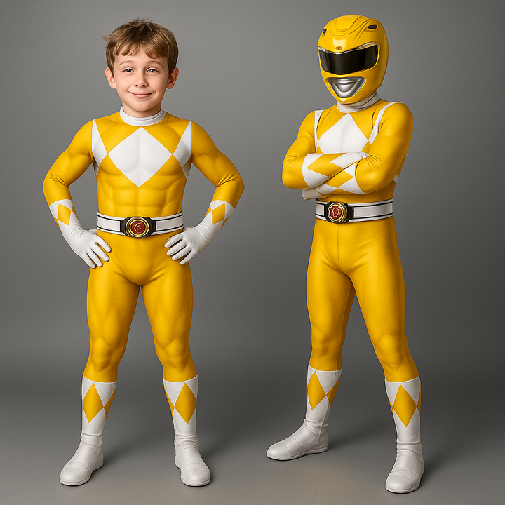 Tuta da supereroe per bambini, tessuto confortevole e maschera inclusa. Perfetta per feste, giochi e Halloween.