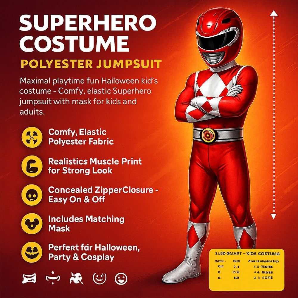 Costume supereroe per bambini, completo di maschera. Trasforma il tuo piccolo in un eroe per feste o Halloween.