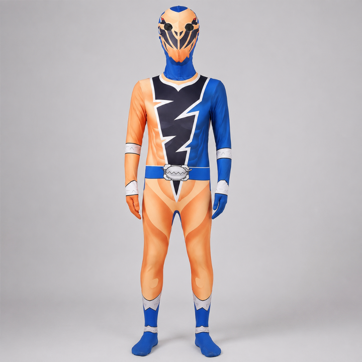 Halloween bambino, costume supereroe con tuta vivace e maschera per avventure fantastiche.