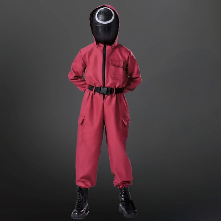 Dettaglio maschera costume gioco sopravvivenza per bambini. Ideale per Halloween, carnevale, travestimento.