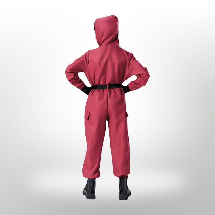Tuta costume gioco di sopravvivenza per bambini, con dettagli realistici per giochi di ruolo e avventura.