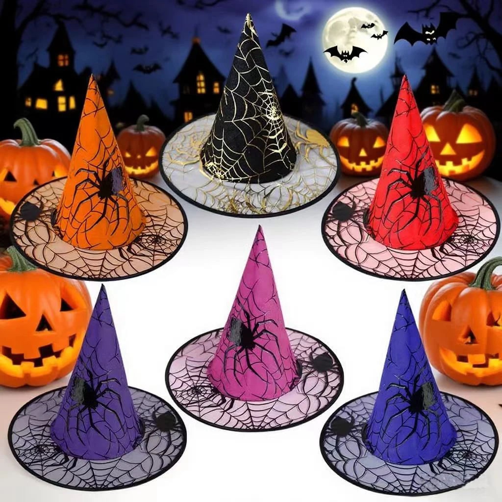 Cappello da strega di Halloween nero per bambini con ragnatela. Perfetto per feste e costumi.