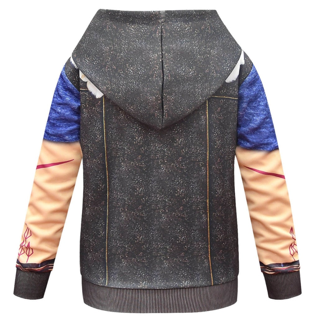 Visione laterale del costume zombie per bambini, perfetto per feste di Halloween, look spettrale e travestimento horror.