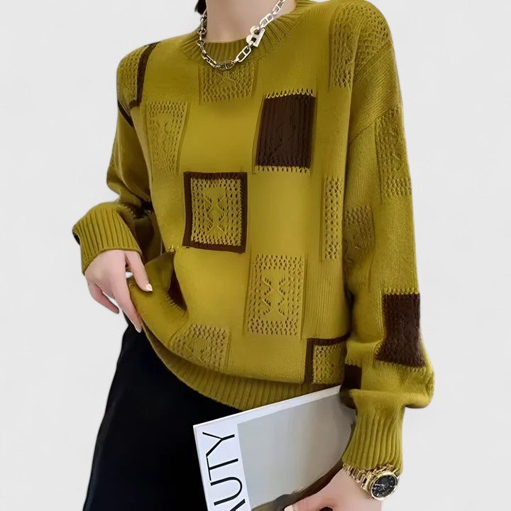 Maglione donna in maglieria geometrica traforata, girocollo, comodo e di tendenza, per ogni occasione.