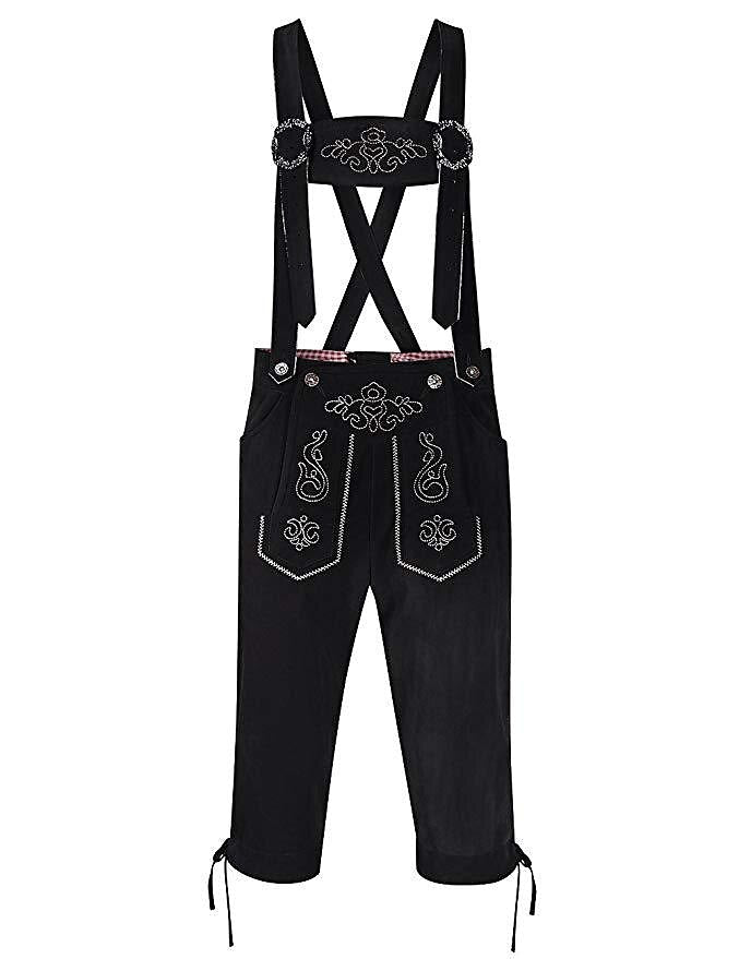 Abbigliamento tradizionale Oktoberfest: Lederhosen da uomo con bretelle regolabili e ricami autentici.