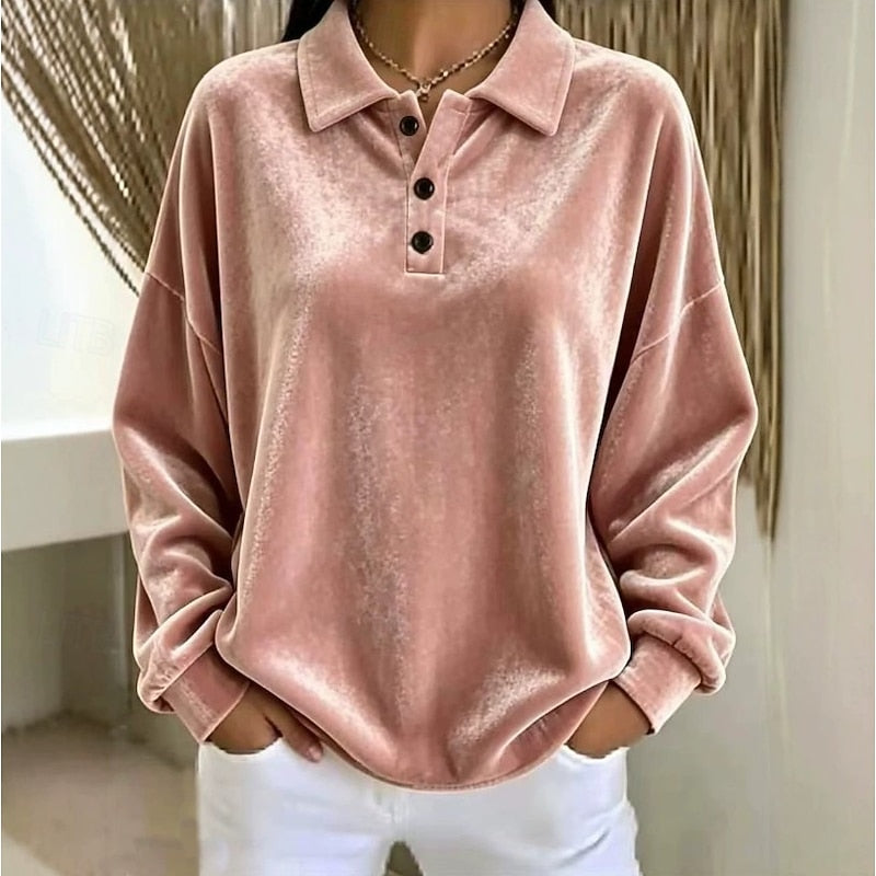 Maglione donna rosa, collo a polo. Un capo versatile ed elegante, essenziale per comfort e stile in autunno/inverno.