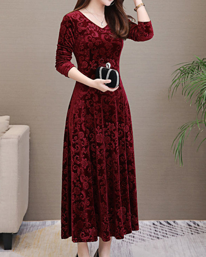 Maxi abito donna floreale A-line elegante, perfetto per cerimonia, sera o matrimonio.