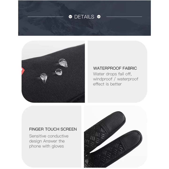 Guanti invernali da donna, resistenti all'acqua, touchscreen e antivento, con zip per comfort.