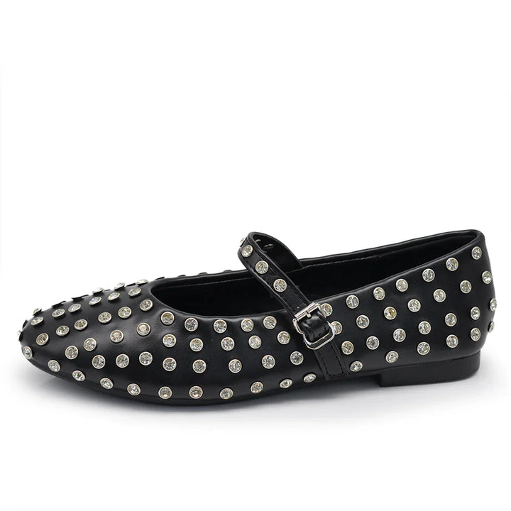 Ballerine donna per cerimonia/party, con strass brillanti e pratico cinturino regolabile.