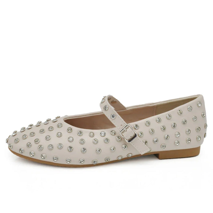 Ballerine basse eleganti da donna con strass e cinturino, un tocco di classe per ogni outfit.