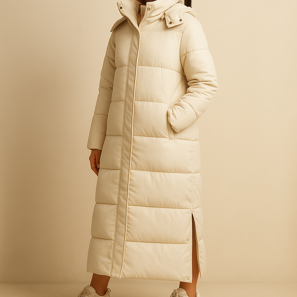 Capospalla piumino donna lungo per l'inverno, caldo e versatile per passeggiate o serate fuori.