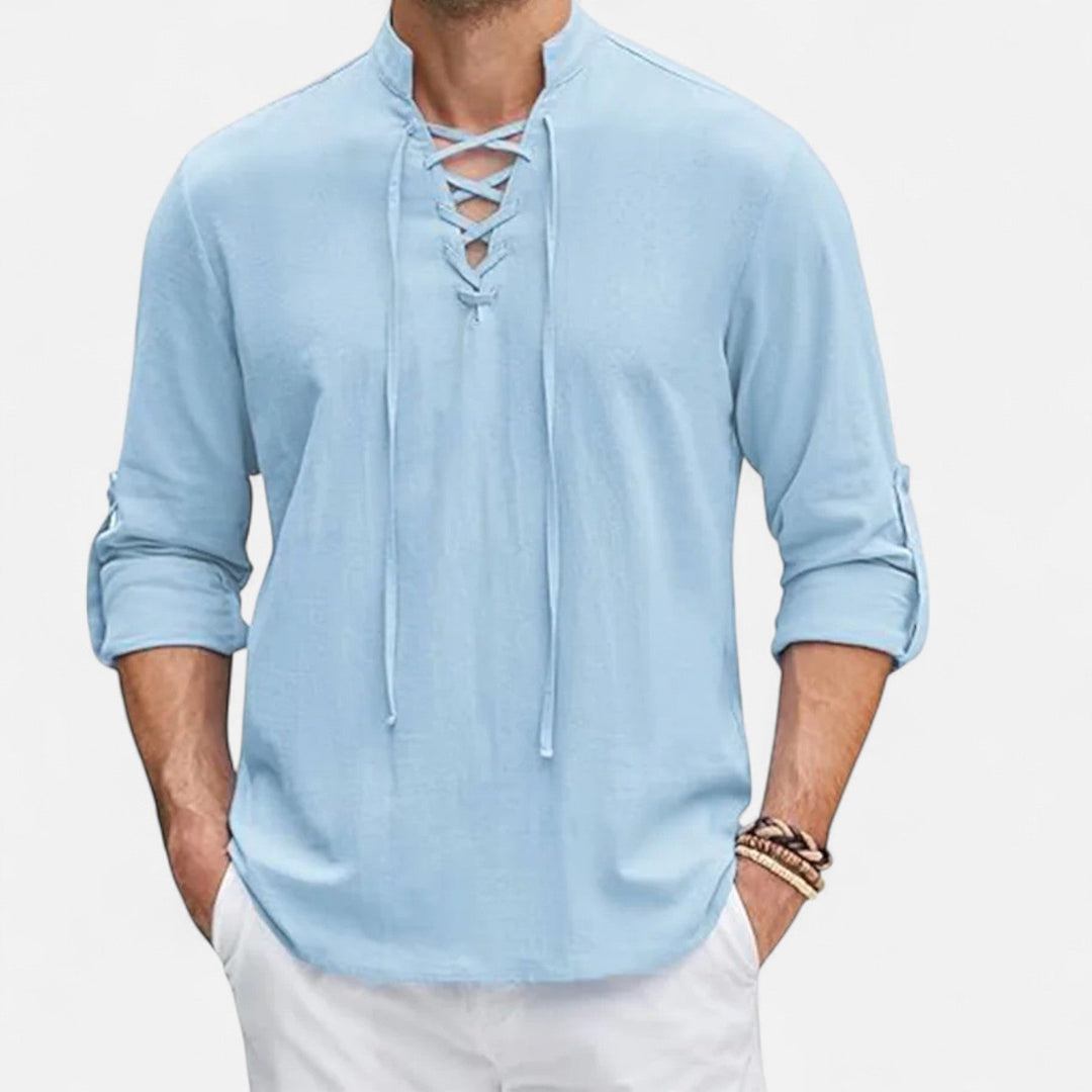 Costume storico: camicia medievale uomo, lino/cotone, maniche ampie. Abbigliamento autentico per rievocazioni.