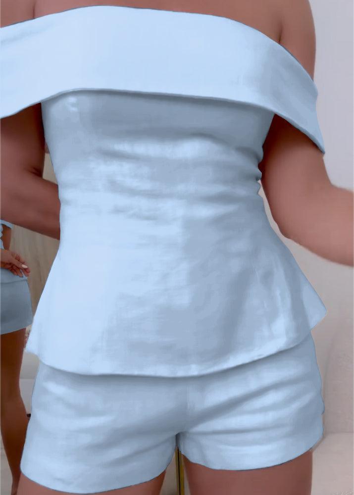 Completo donna misto cotone casual chic, due pezzi con top e pantaloni per l'estate.