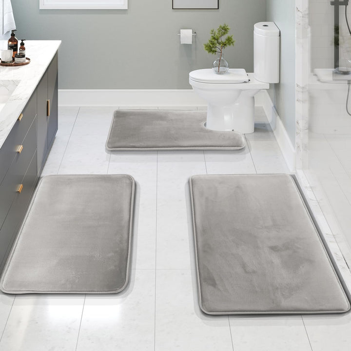 Set 3 tappetini memory foam per bagno, velluto di lusso e comfort antiscivolo, lavabile.