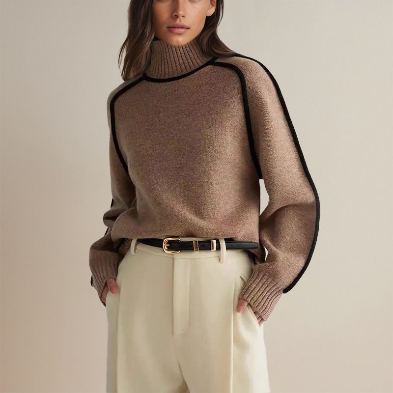 Dolcevita donna color block, maglione caldo per autunno inverno. Stile moderno e comfort donna, perfetto per il casual.