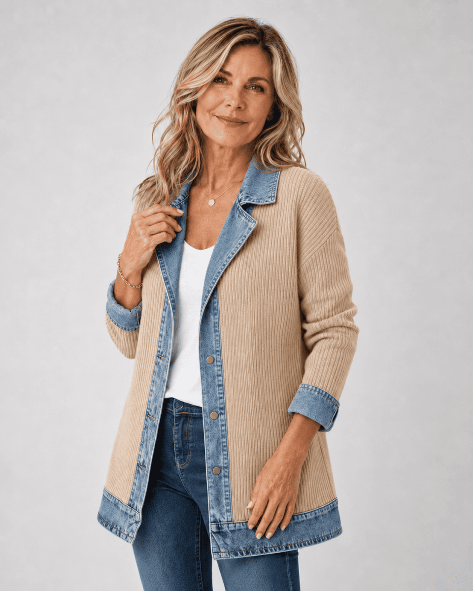 Giacca da donna in denim per mezza stagione. Vestibilità relaxed fit, leggera, versatile per viaggio e outfit casual.