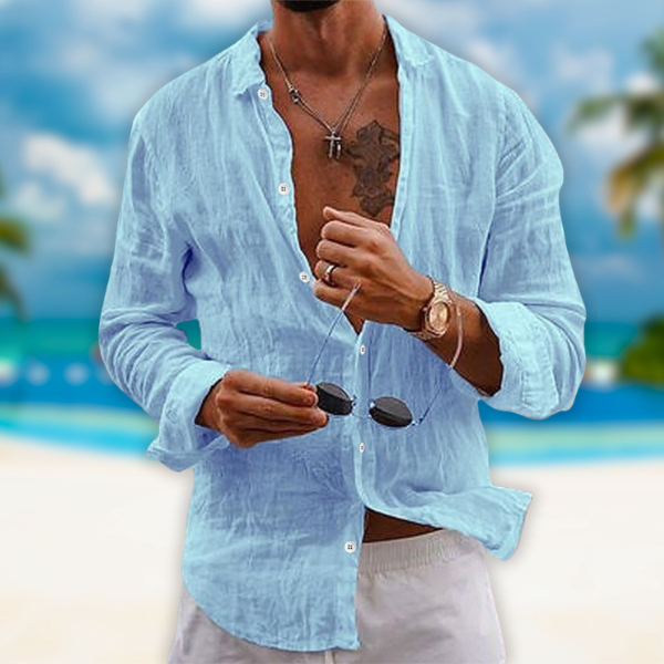 Camicia uomo casual maniche lunghe con colletto classico. Abbigliamento maschile versatile per primavera estate.