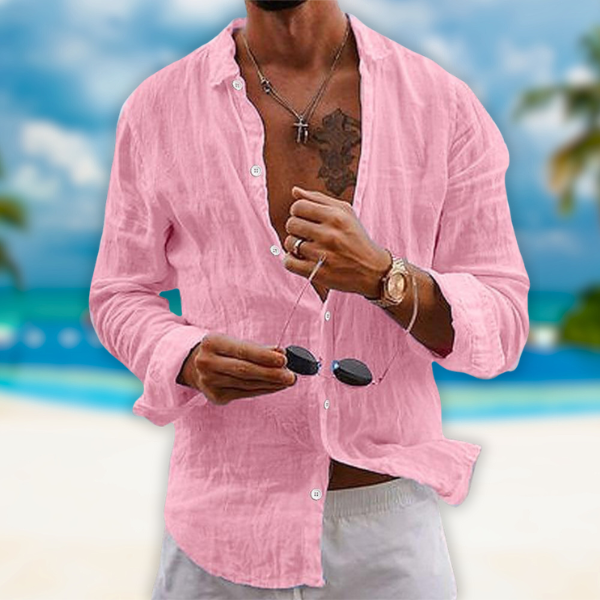 Moda uomo: camicia casual a maniche lunghe. Colletto classico per comfort e stile quotidiano primavera estate.