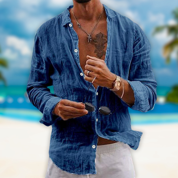 Abbigliamento maschile: camicia uomo maniche lunghe, stile casual elegante e colletto classico.