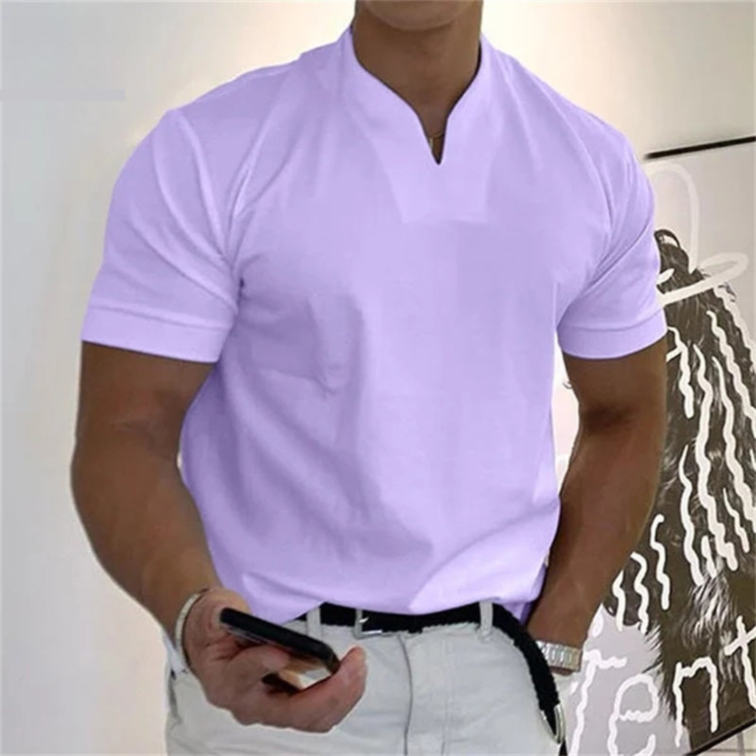Maglietta uomo slim fit collo coreana, t-shirt elegante e casual per abbigliamento moda uomo versatile.