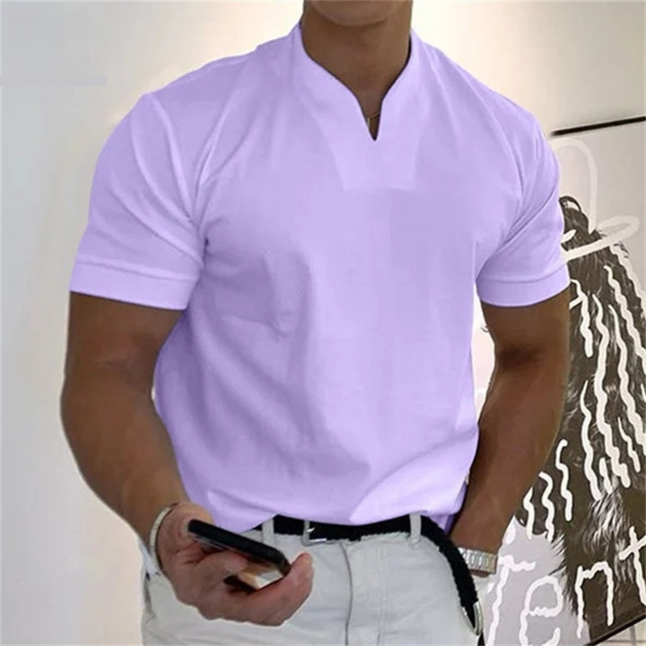 Maglietta uomo slim fit collo coreana, t-shirt elegante e casual per abbigliamento moda uomo versatile.