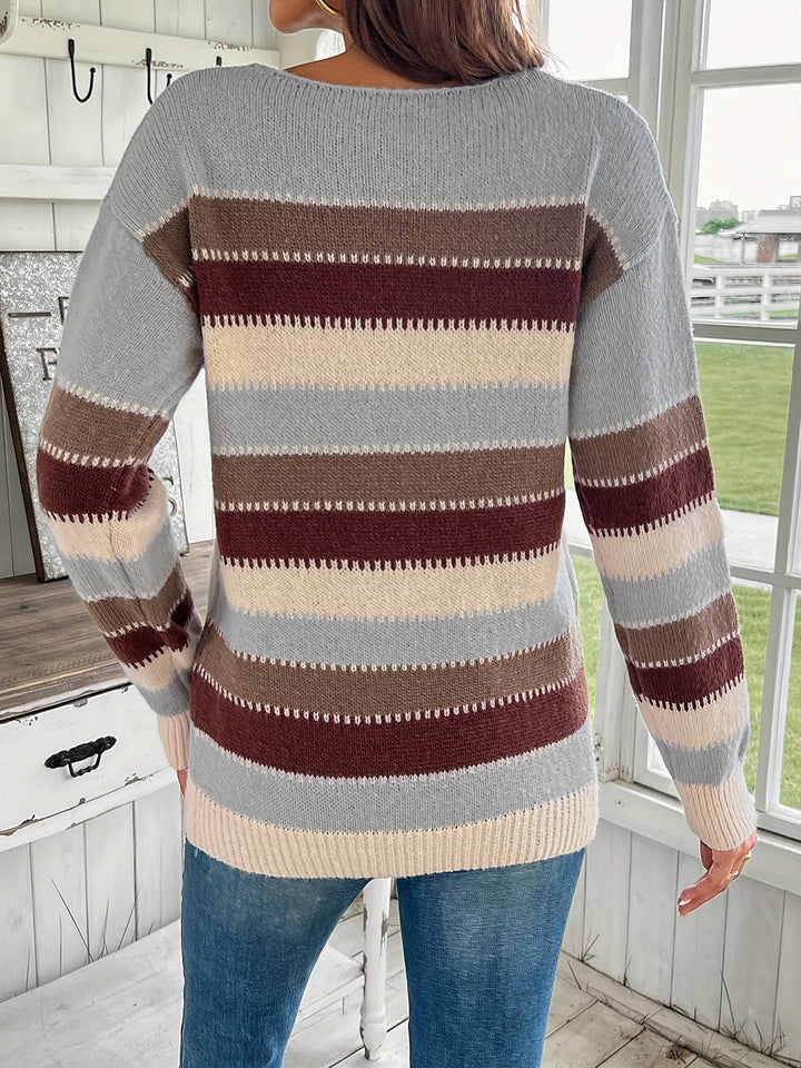 Maglione donna vivace colorato, girocollo, maniche lunghe, spalle scese, per un tocco di brio.