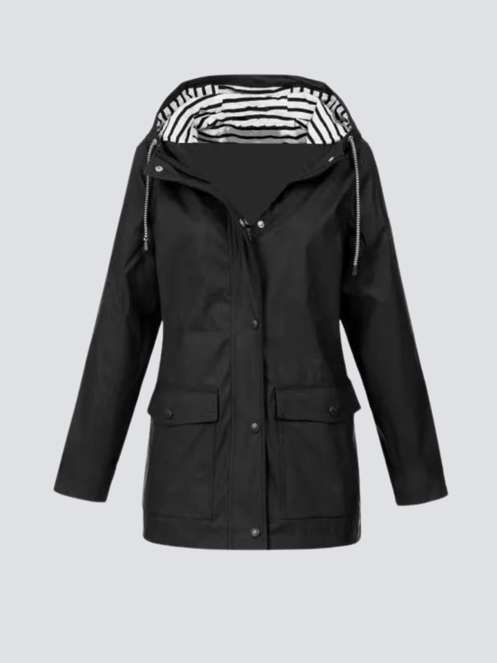 Giacca primaverile da donna con cappuccio e zip, leggera e colorata, perfetta per outfit casual.