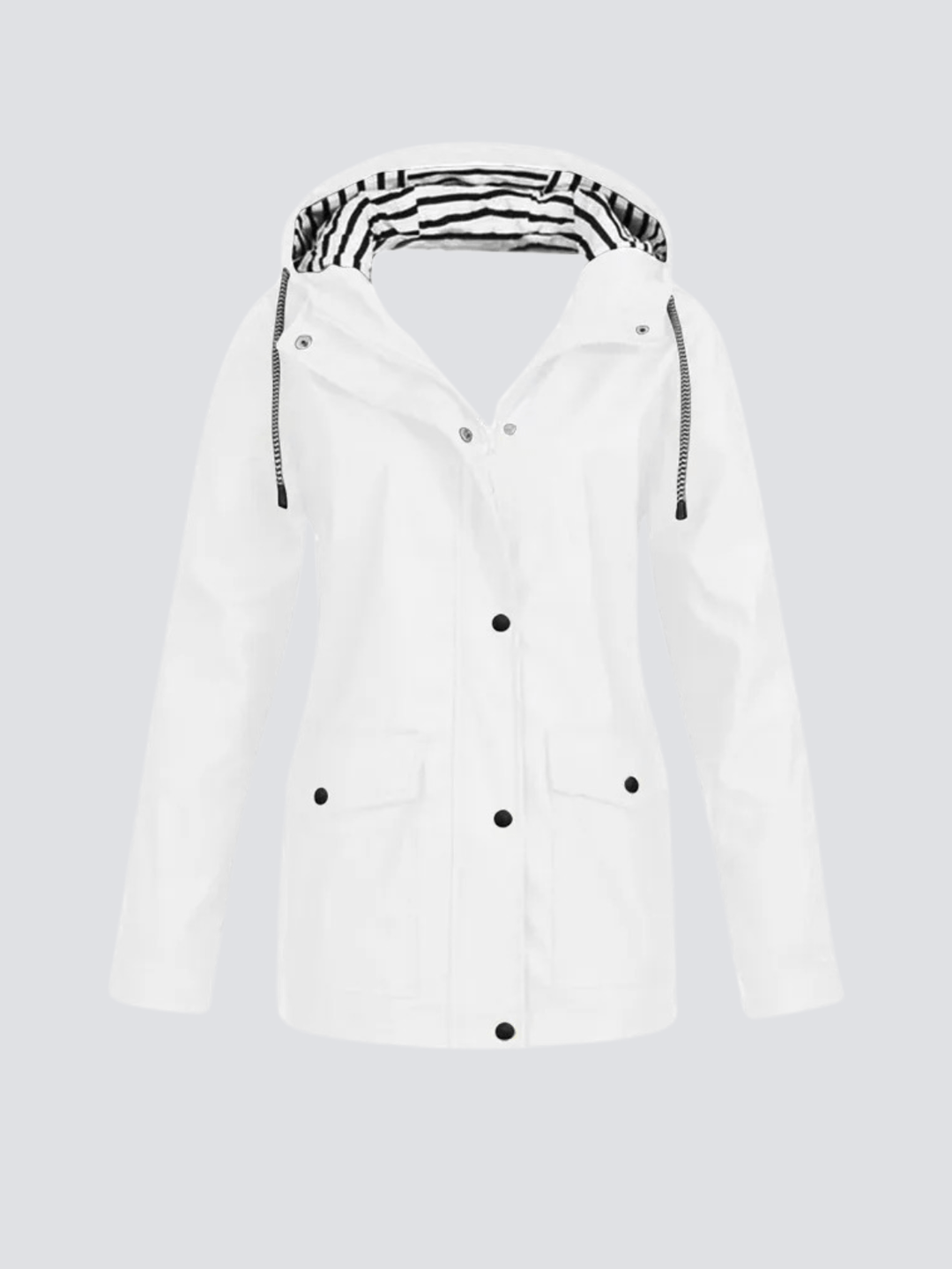 Giacca da donna comoda e leggera con cappuccio, chiusura lampo, per un outfit casual chic di tendenza.