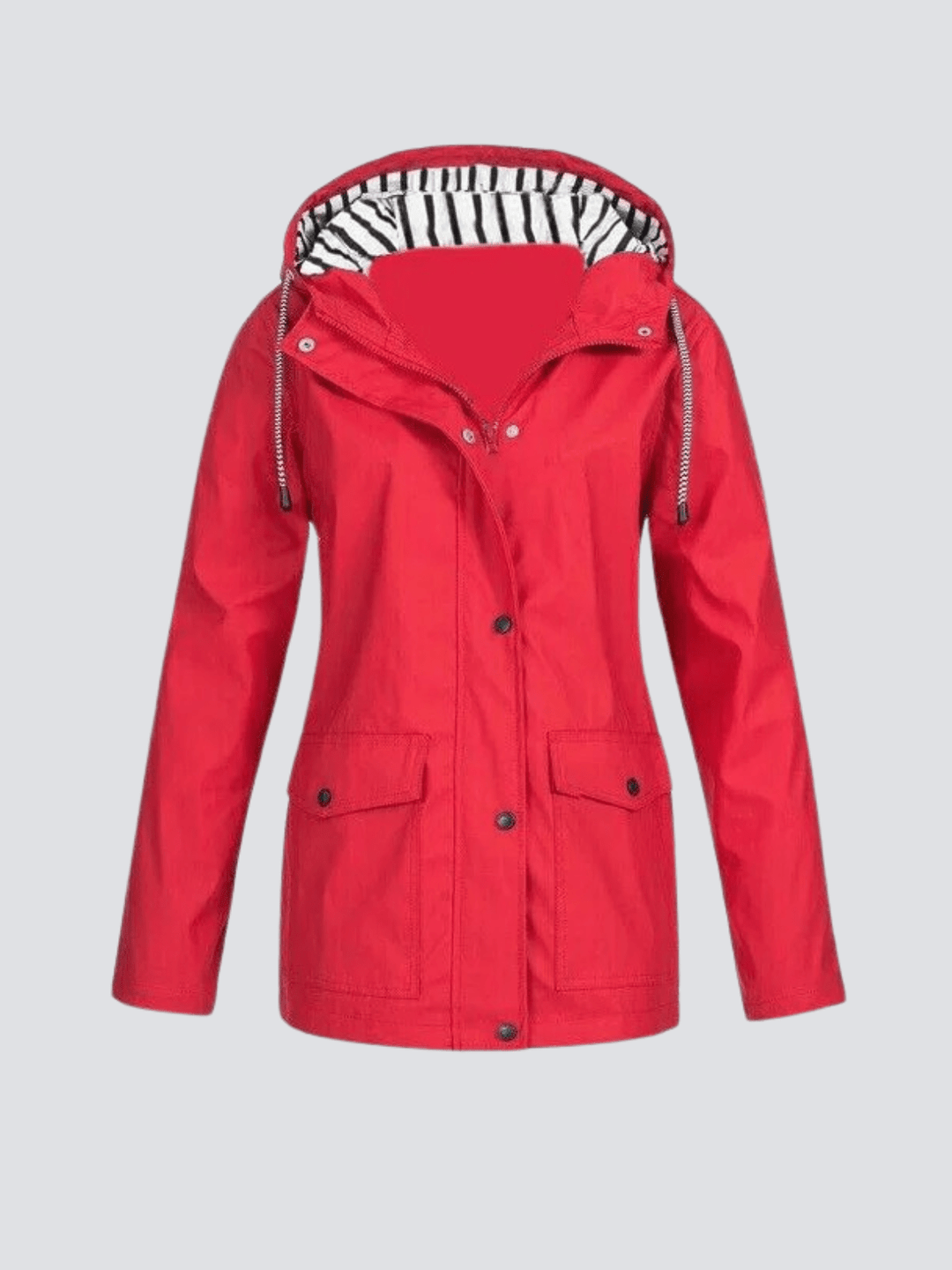 Giacca leggera con cappuccio e zip per donna, ideale per la primavera, stile sportivo ed essenziale.