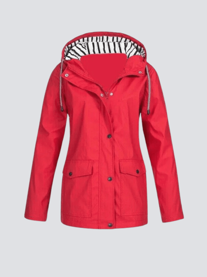 Giacca leggera con cappuccio e zip per donna, ideale per la primavera, stile sportivo ed essenziale.