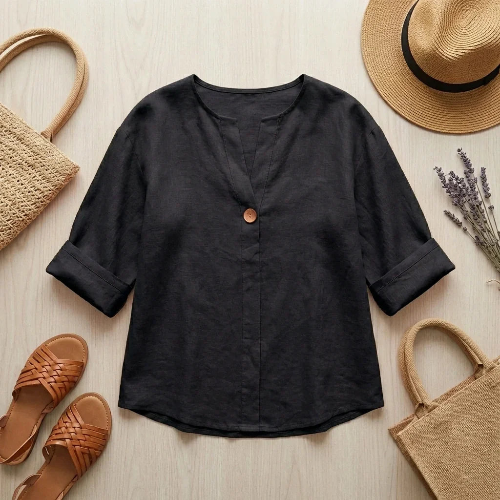 Tunica donna versatile, blusa con scollo V per look casual o semi-formali. Abbigliamento moda donna.