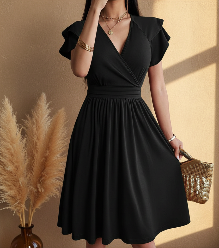 Abito midi da donna, a portafoglio, in tinta unita. Un capo versatile per un guardaroba elegante o casual.