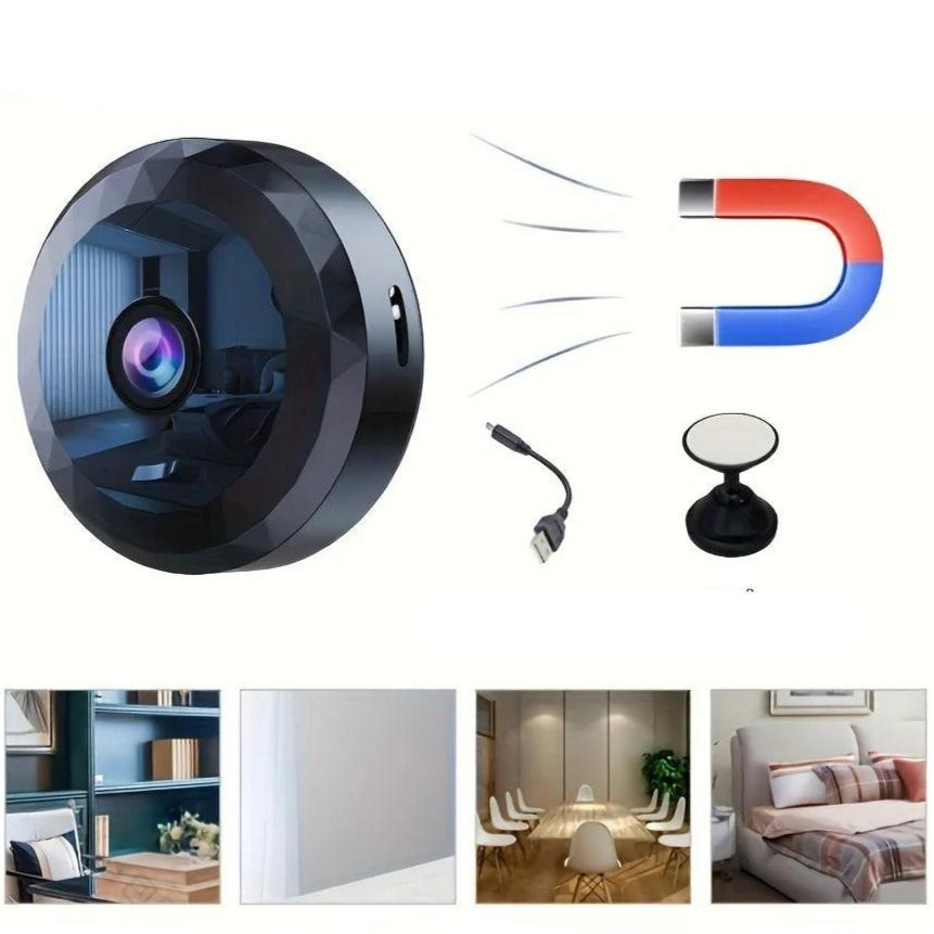 Telecamera sorveglianza WiFi HD 1080P con visione notturna e rilevamento movimento per sicurezza casa smart.