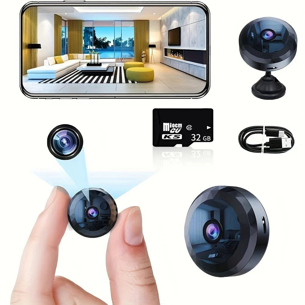 Mini telecamera WiFi HD 1080P per smart home, ideale per monitoraggio discreto e sicurezza domestica.