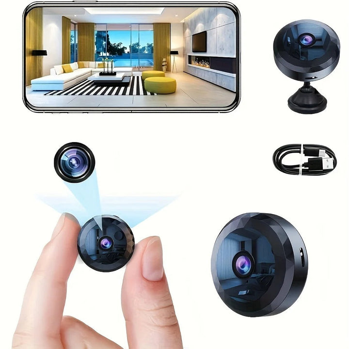 Telecamera di sorveglianza WiFi HD 1080P per sicurezza casa, con visione notturna e rilevamento movimento.
