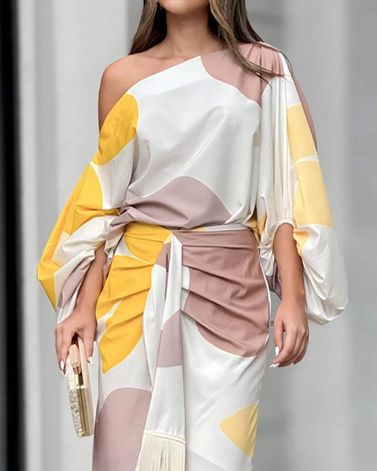 Abito midi rosa donna monospalla elegante, con dettaglio a portafoglio, per festa e cocktail.