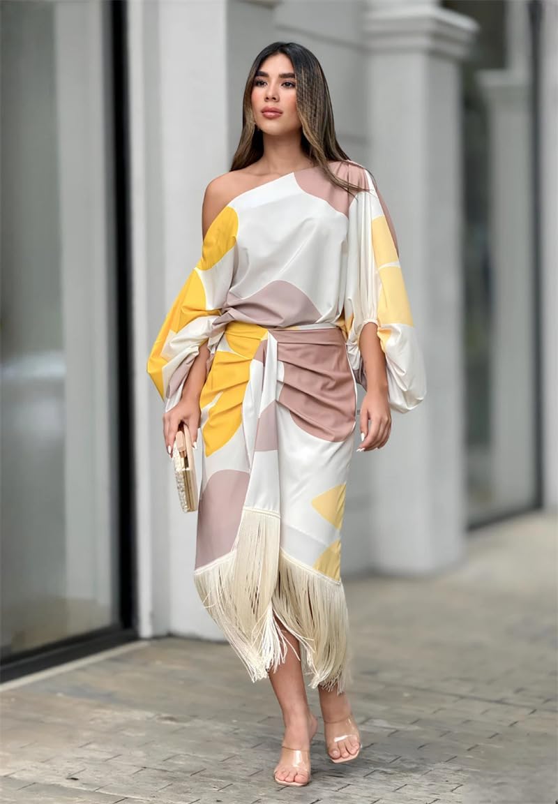 Abito cerimonia donna monospalla midi a portafoglio, elegante per feste e cocktail primaverili.