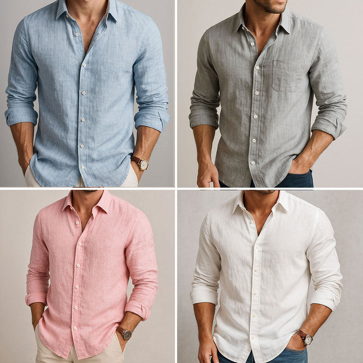 Camicia uomo casual-elegante, collo classico, maniche lunghe. Abbigliamento maschile moderno e traspirante per ogni occasione.