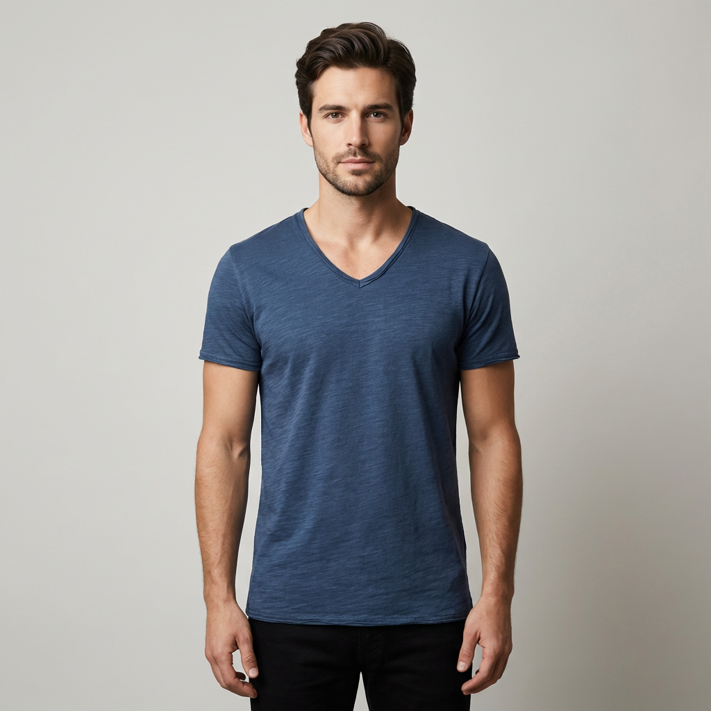 Maglietta uomo slim fit con scollo a V, ideale per un look casual quotidiano e moderno in nero.