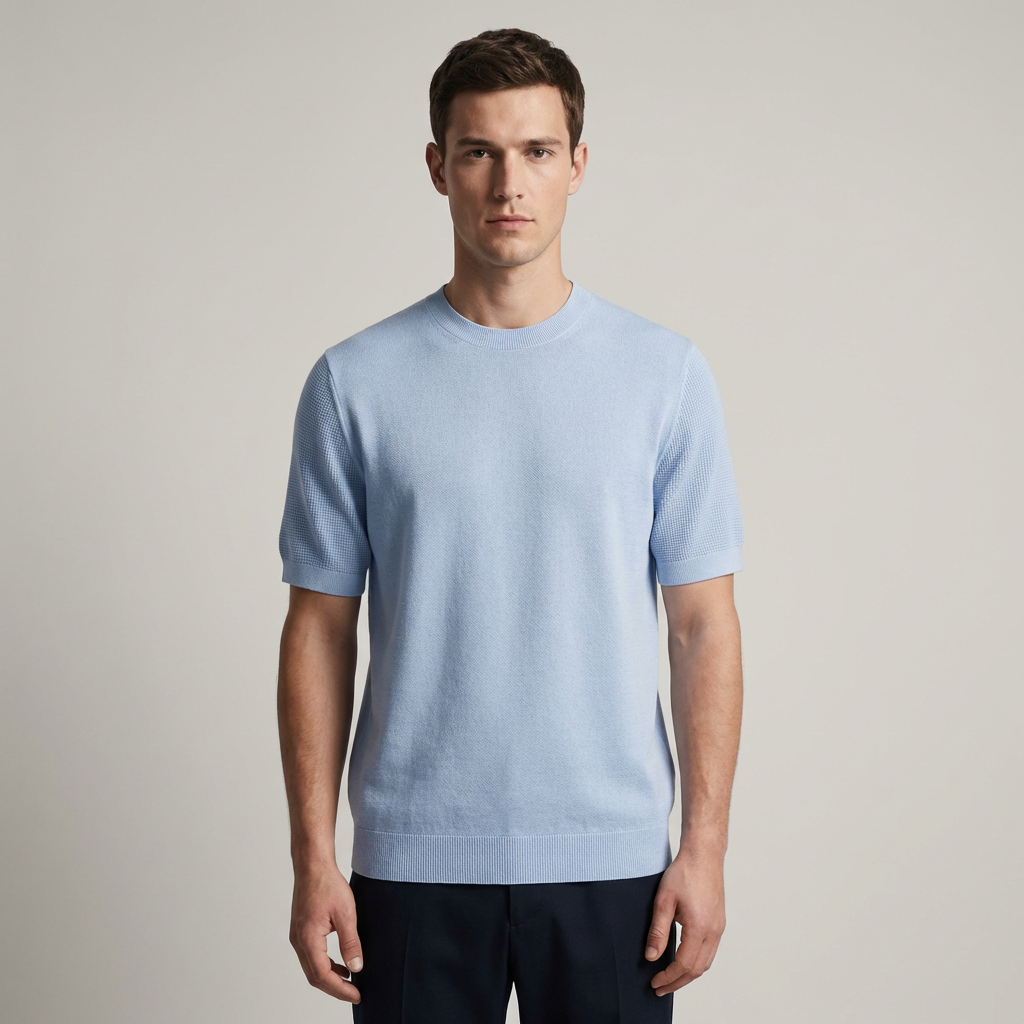 Maglietta uomo a maniche corte, girocollo strutturato. Perfetta per look casual estivi e comfort traspirante.