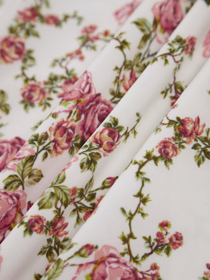 Vestito da festa midi floreale rosa per donna, scollo quadrato, perfetto per cerimonie autunnali e ospiti.