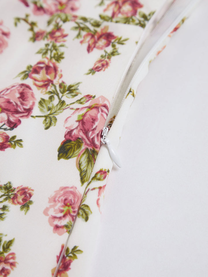 Vestito midi floreale senza maniche per donna, scollo quadrato e stampa delicata, per cerimonie autunnali.
