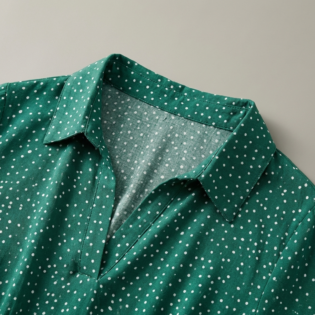 Vestito midi donna verde a pois, stile fluido e casual. Ideale per l'estate.