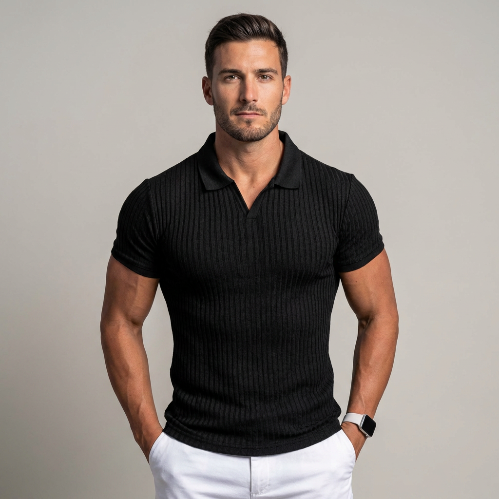 Polo uomo aderente a coste, maniche corte, ideale per un look casual elegante e raffinato estivo.