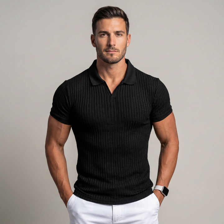 Polo uomo aderente a coste, maniche corte, ideale per un look casual elegante e raffinato estivo.