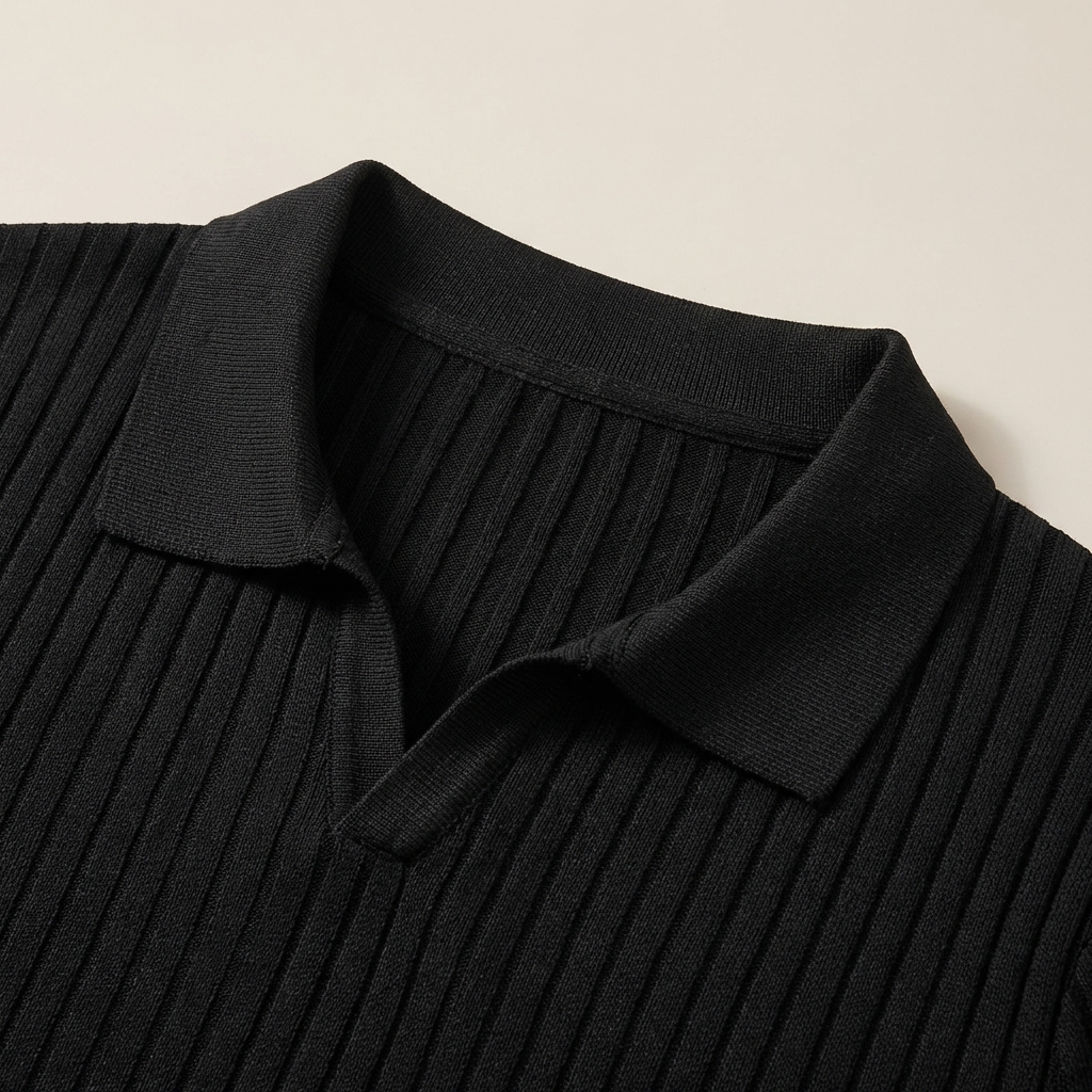 Maglia polo uomo a coste, tessuto confortevole, stile moderno e vestibilità aderente per un comfort quotidiano.
